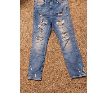 H&M &Denim Super Skinny Ankle Jeans Womens 33 Distressed Light Wash Ripped Denim